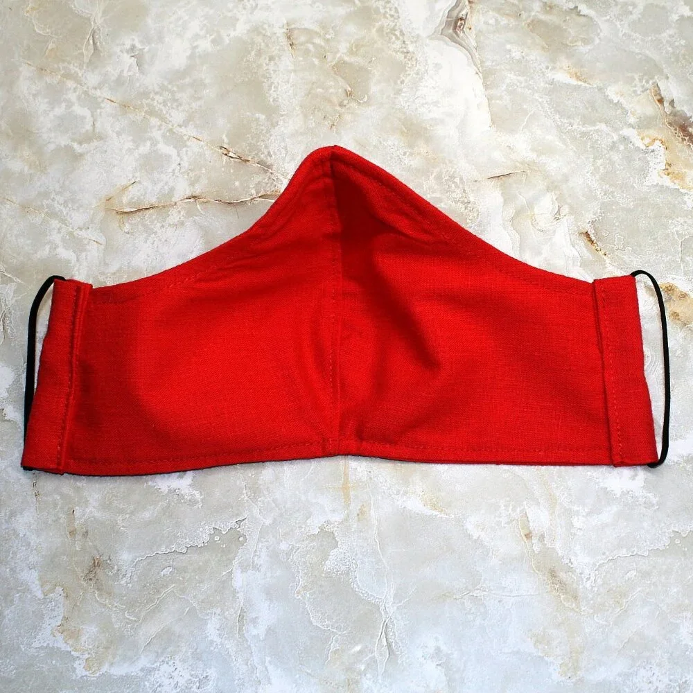 HAND CRAFTED Face Mask Red Adult Cloth Fabric Solid - Shield Style